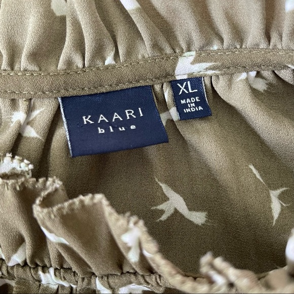 Kaari Blue Olive Blouse w/Bird Print XL - Picture 4 of 6